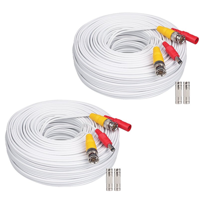 WILDHD BNC Cable,2x200ft All-in-One Siamese Video and Power Security Camera Wire, BNC Extension Cable with 2 Female Connectors for All Max 5MP HD CCTV DVR Surveillance System (200ft 2PCS,White) - Image 1